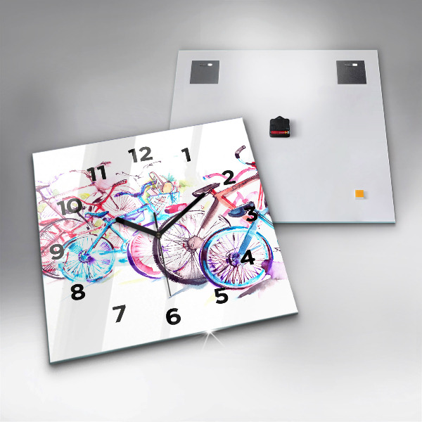 Square glass wall clock Colorful city bikes