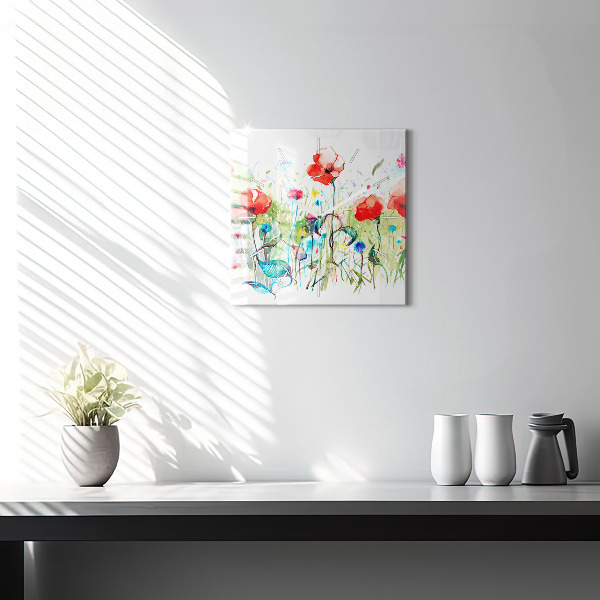 Square glass wall clock Flowers in the meadow