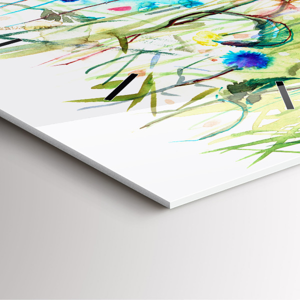 Square glass wall clock Flowers in the meadow