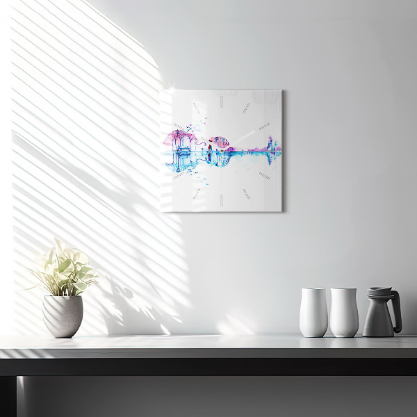 Square glass wall clock Cello Park Lake
