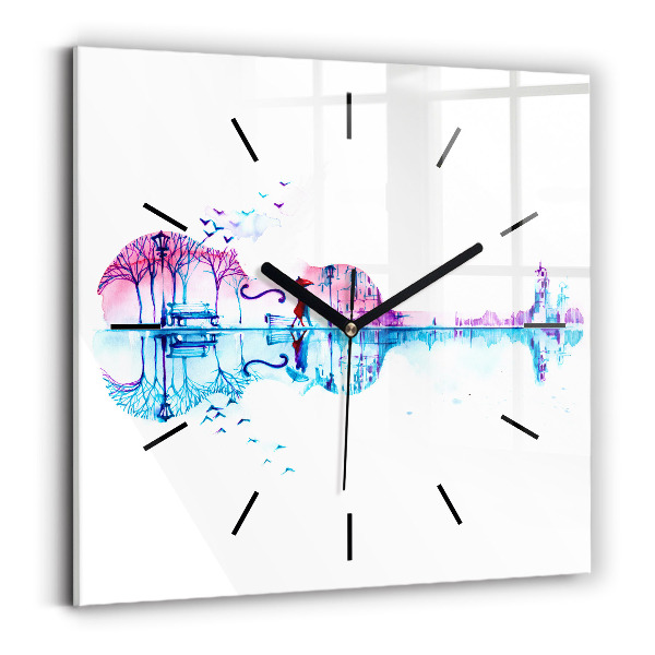 Square glass wall clock Cello Park Lake