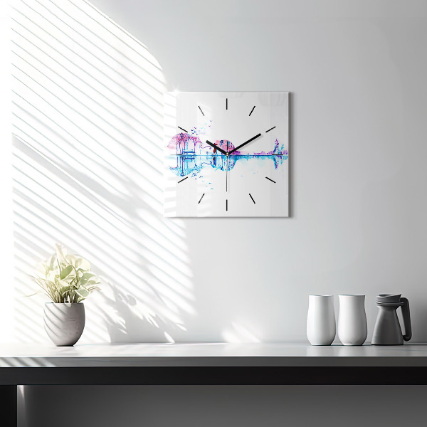 Square glass wall clock Cello Park Lake