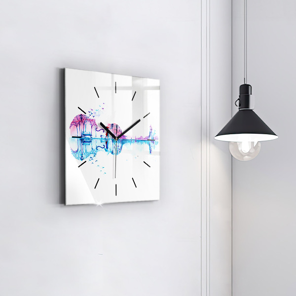 Square glass wall clock Cello Park Lake
