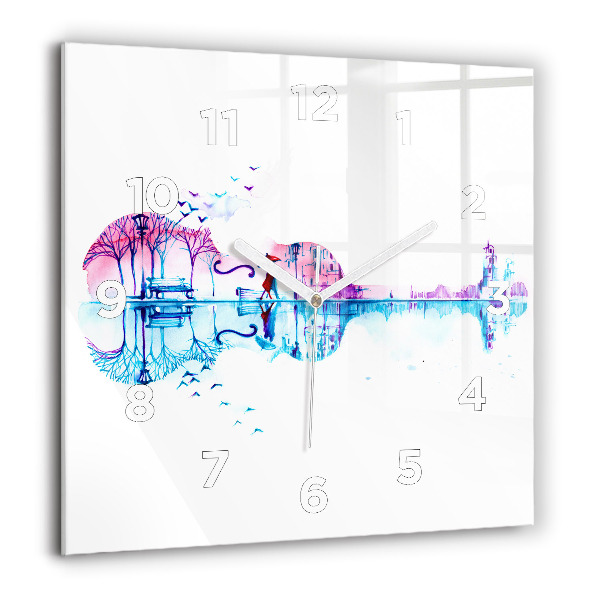 Square glass wall clock Cello Park Lake