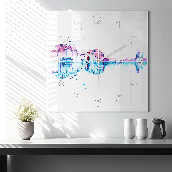 Square glass wall clock Cello Park Lake