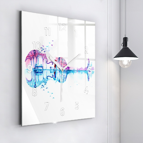 Square glass wall clock Cello Park Lake