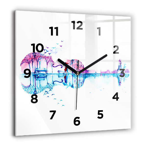 Square glass wall clock Cello Park Lake