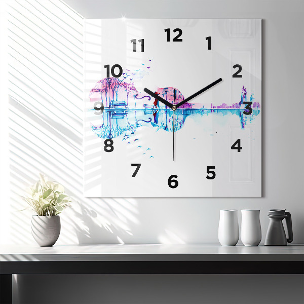 Square glass wall clock Cello Park Lake