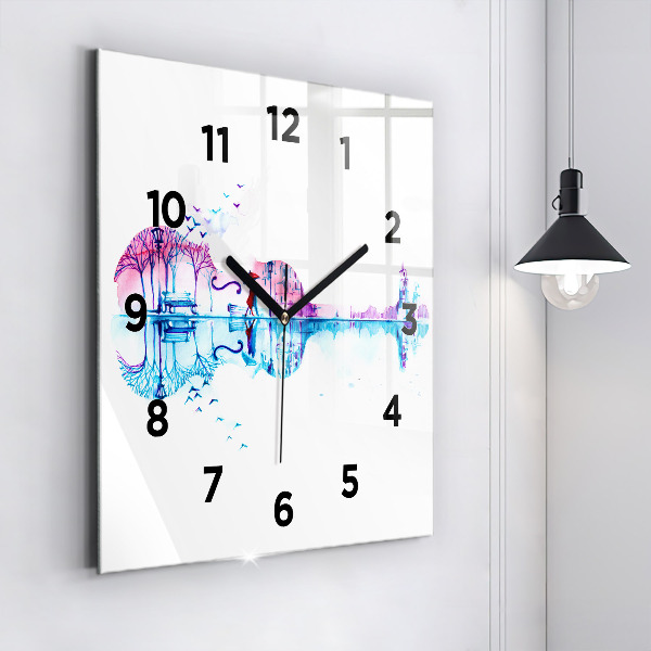 Square glass wall clock Cello Park Lake