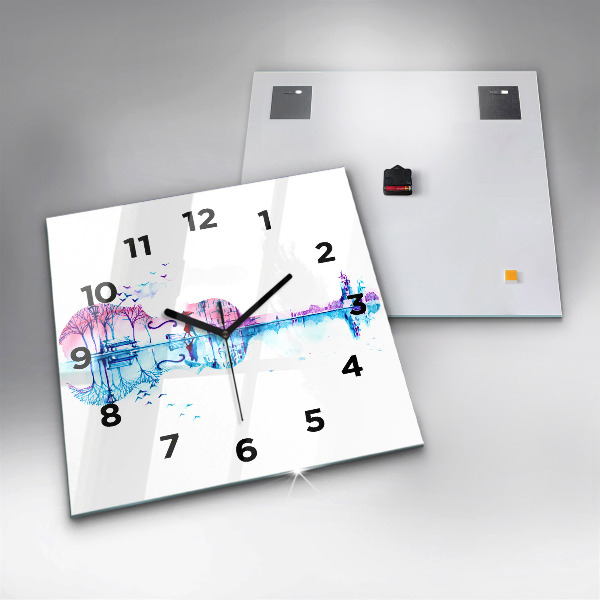Square glass wall clock Cello Park Lake