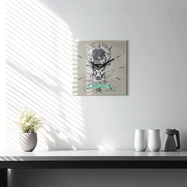 Square glass wall clock Deer head
