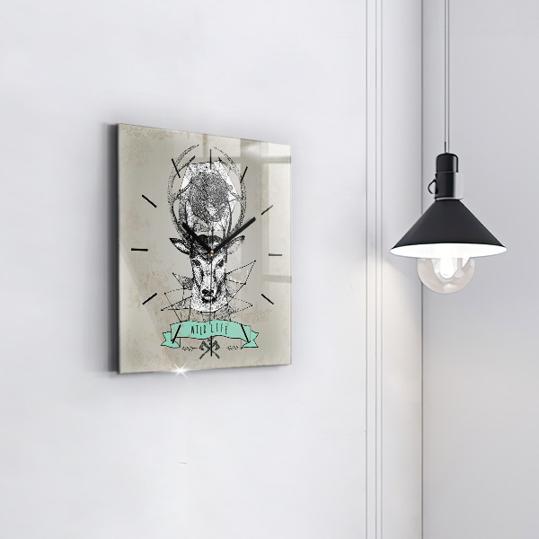Square glass wall clock Deer head