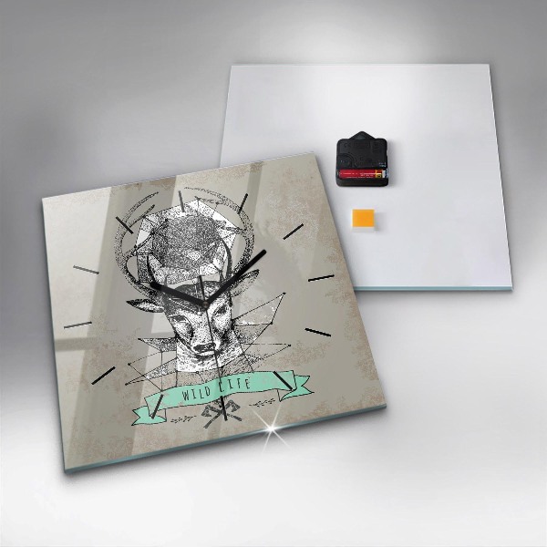 Square glass wall clock Deer head