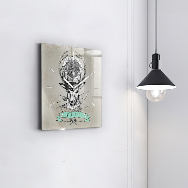 Square glass wall clock Deer head