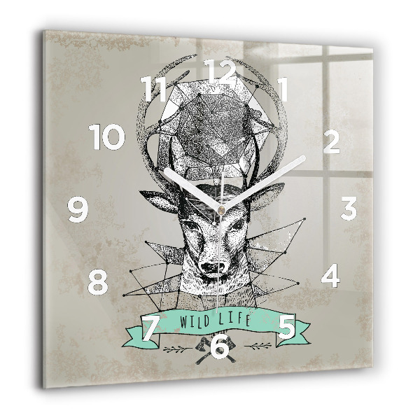 Square glass wall clock Deer head