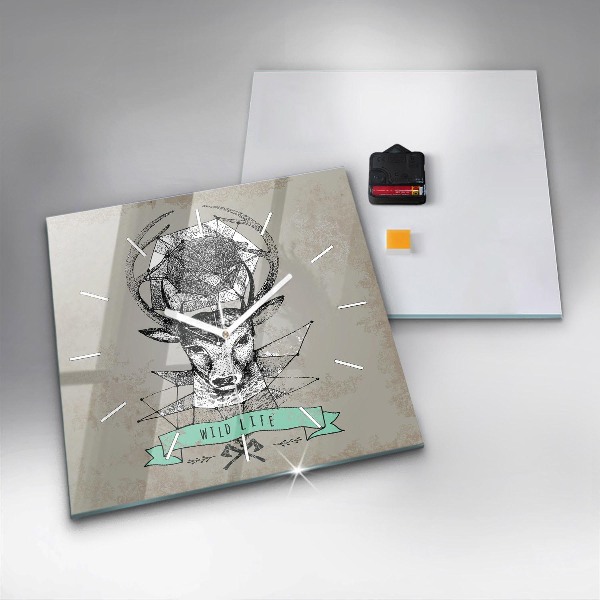 Square glass wall clock Deer head