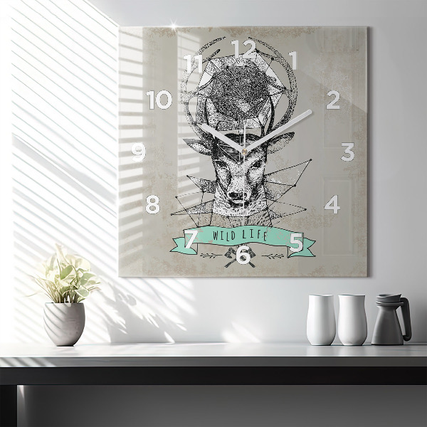 Square glass wall clock Deer head