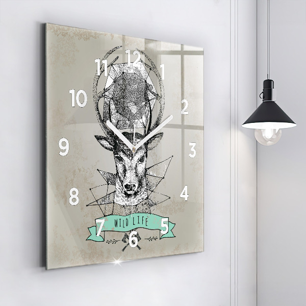 Square glass wall clock Deer head