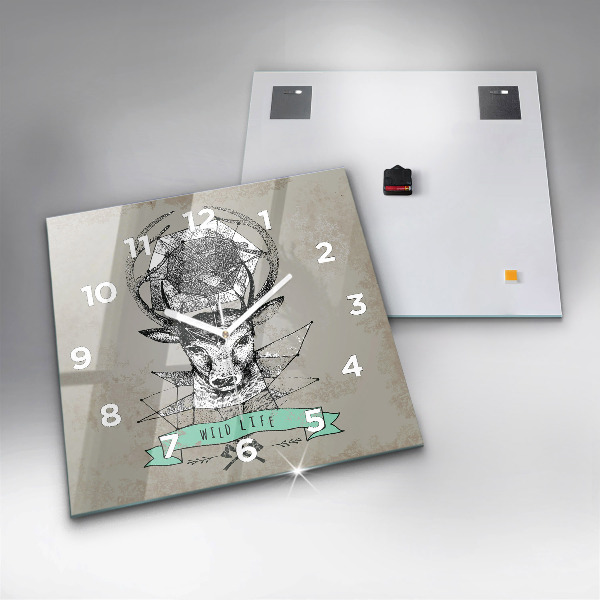 Square glass wall clock Deer head