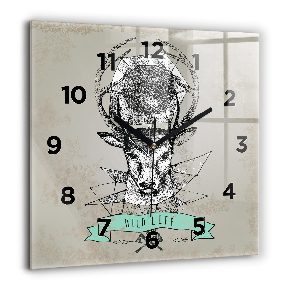 Square glass wall clock Deer head