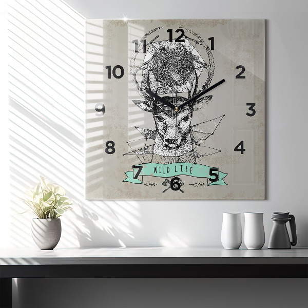 Square glass wall clock Deer head