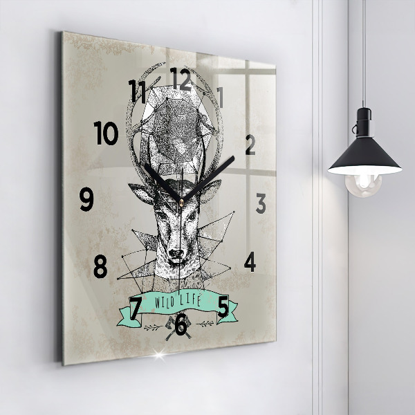 Square glass wall clock Deer head