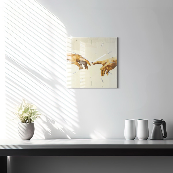 Square glass wall clock Creation of Adam