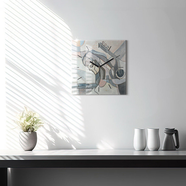 Square glass wall clock Abstract painting