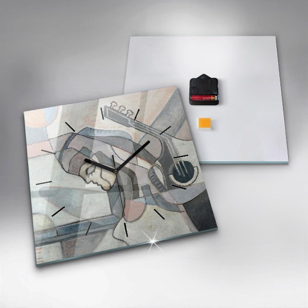 Square glass wall clock Abstract painting