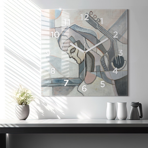 Square glass wall clock Abstract painting