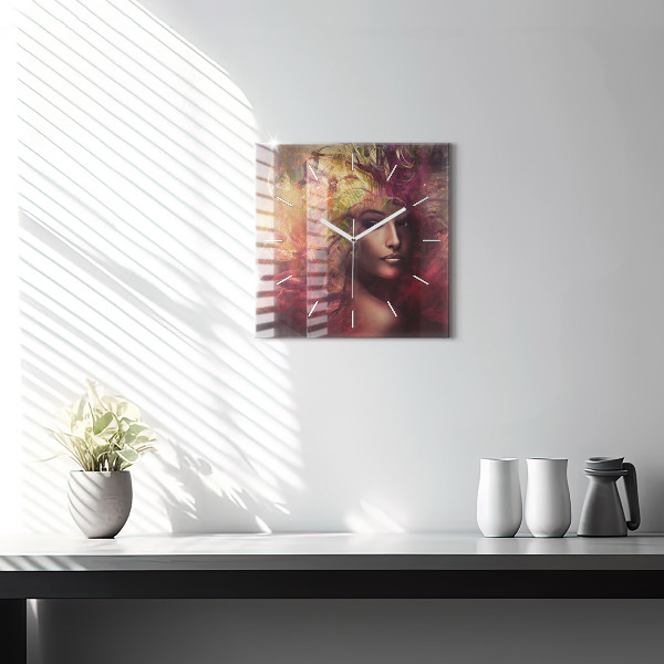 Square glass wall clock Portrait of a woman