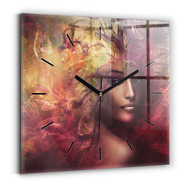 Square glass wall clock Portrait of a woman