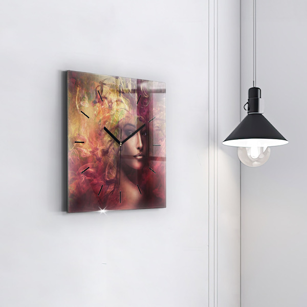 Square glass wall clock Portrait of a woman