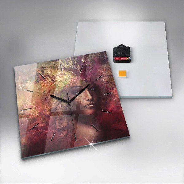 Square glass wall clock Portrait of a woman