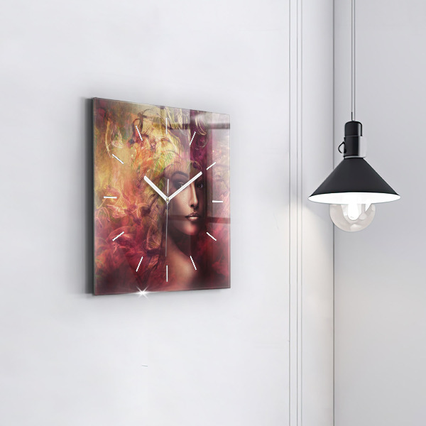 Square glass wall clock Portrait of a woman