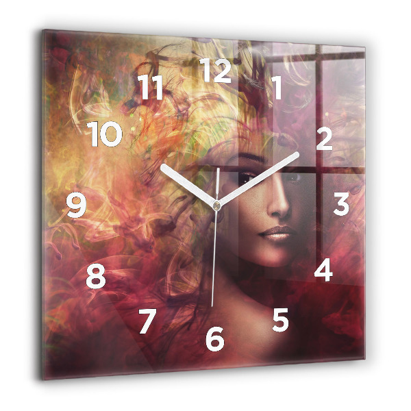 Square glass wall clock Portrait of a woman