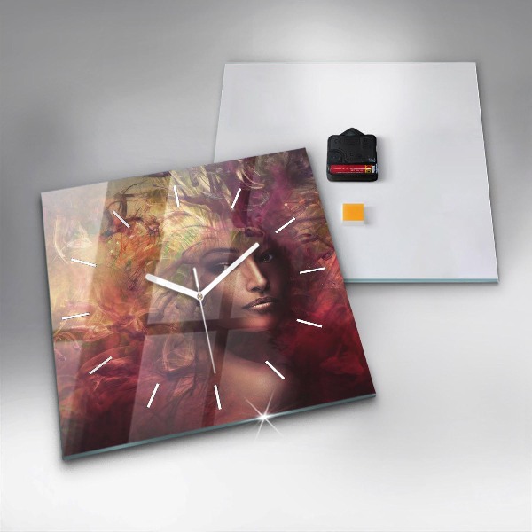 Square glass wall clock Portrait of a woman