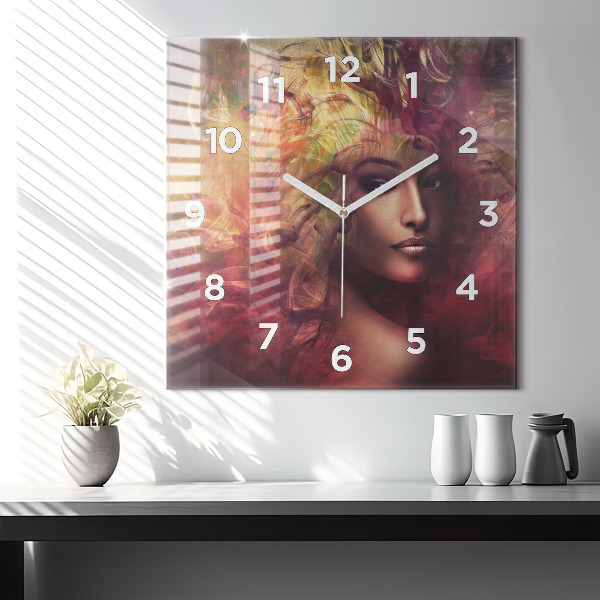 Square glass wall clock Portrait of a woman