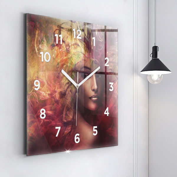 Square glass wall clock Portrait of a woman