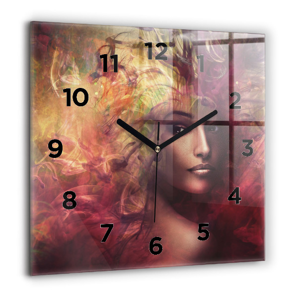 Square glass wall clock Portrait of a woman