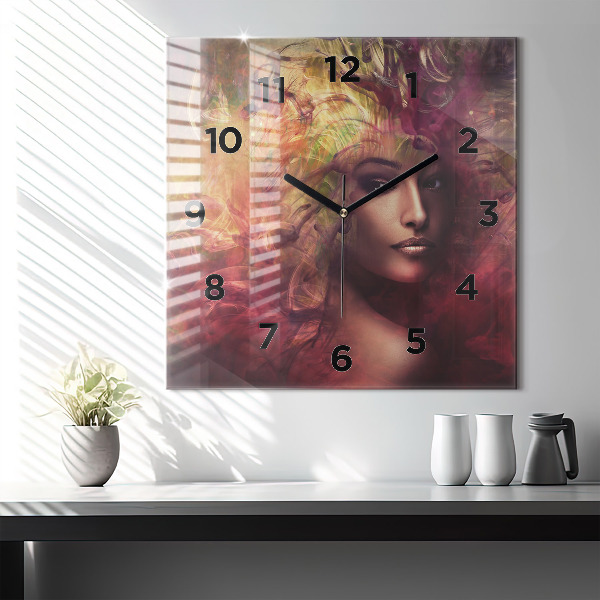 Square glass wall clock Portrait of a woman