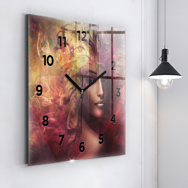 Square glass wall clock Portrait of a woman