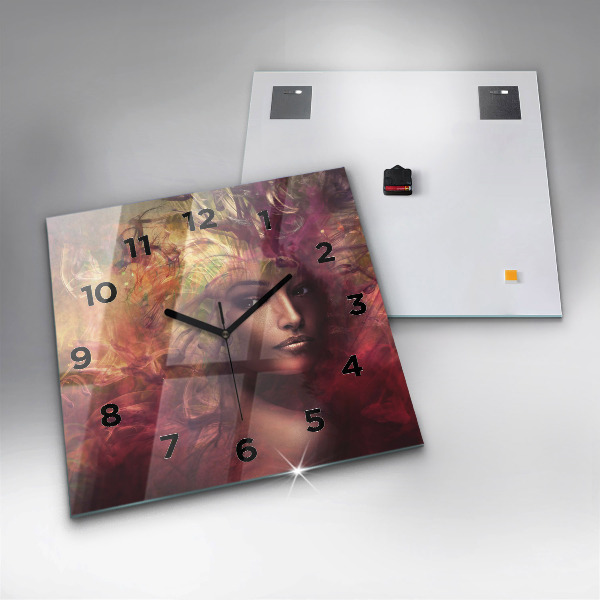 Square glass wall clock Portrait of a woman