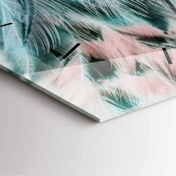 Square glass wall clock Colorful feathers