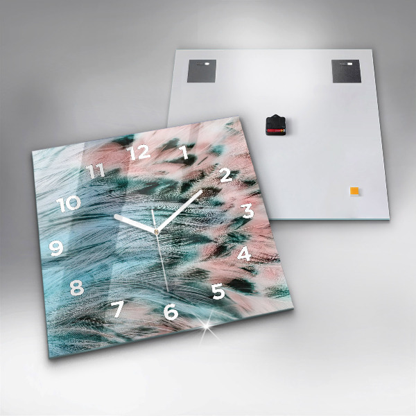 Square glass wall clock Colorful feathers