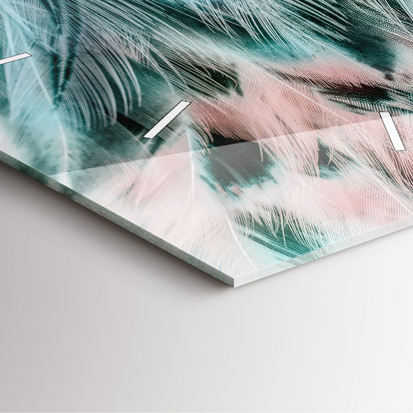 Square glass wall clock Colorful feathers