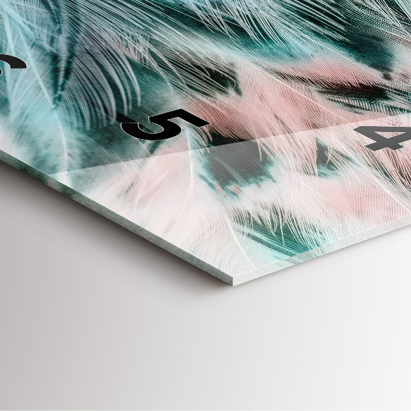 Square glass wall clock Colorful feathers