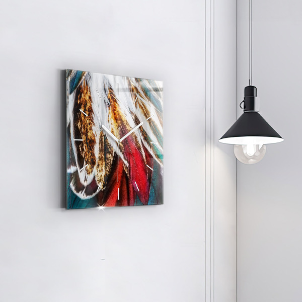 Square glass wall clock Light brown bird feathers