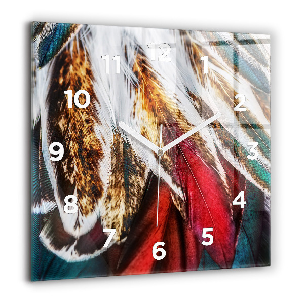 Square glass wall clock Light brown bird feathers