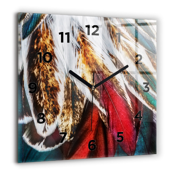 Square glass wall clock Light brown bird feathers